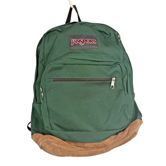 JanSport Right Pack JS00TYP7 Leather Bottom Backpack Green Laptop Bag 15” - Picture 1 of 14